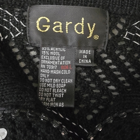 Women's Gardy Cardigan Knit Sweater Black Knit White Sequins Rhinestone Zipper L - Picture 4 of 13
